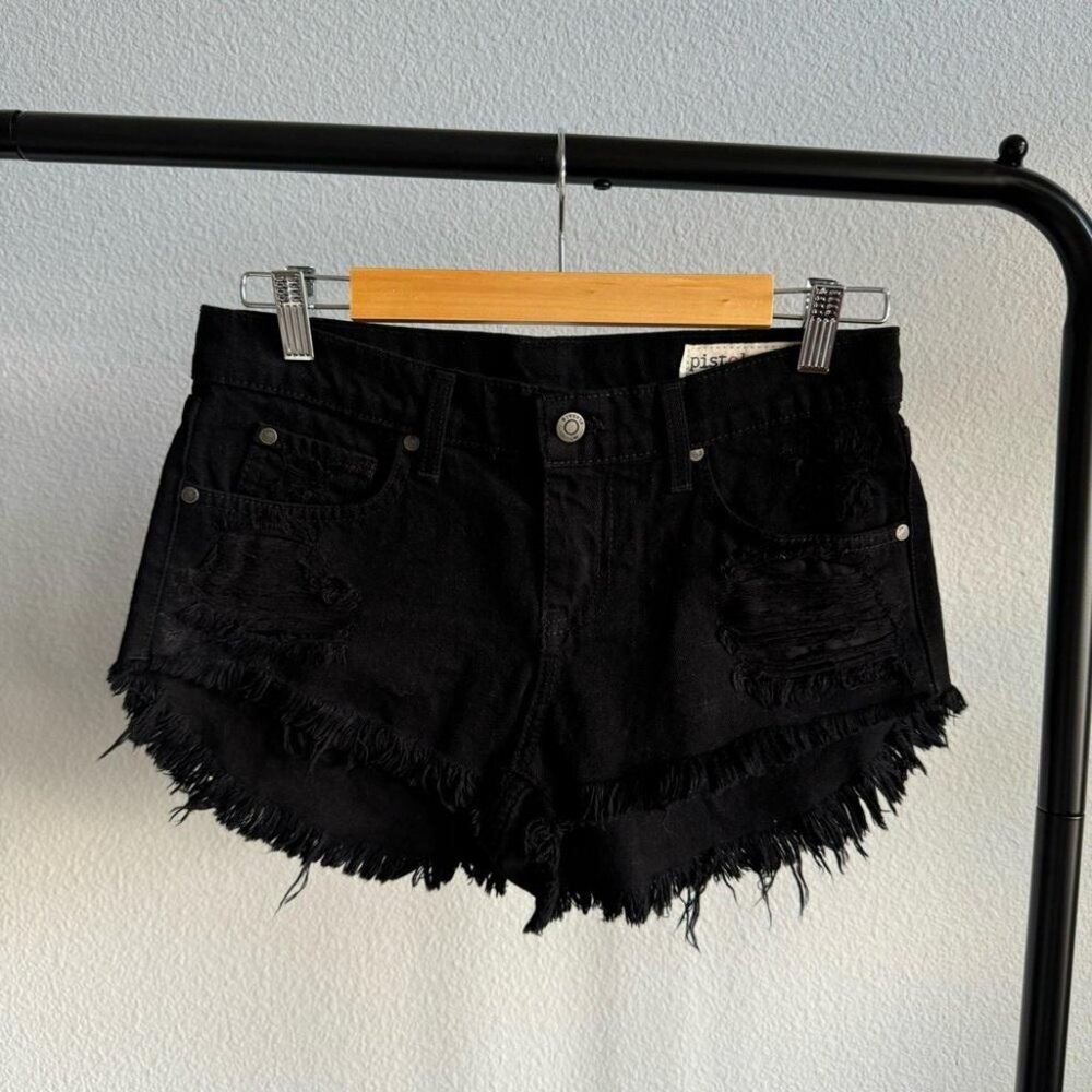 Pistola Black Gigi Distressed Low Rise Cutoff Denim Shorts Size M NWOT